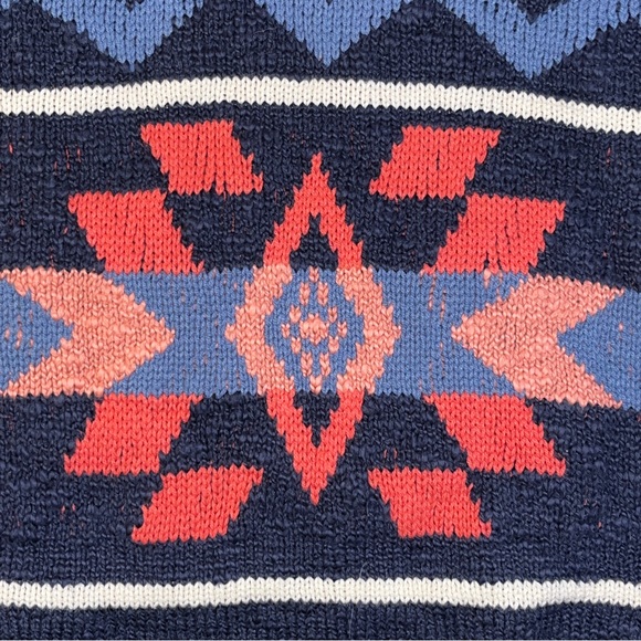 Lucky Brand cardigan sweater with hood, southwestern designs, navy and coral - Picture 7 of 11